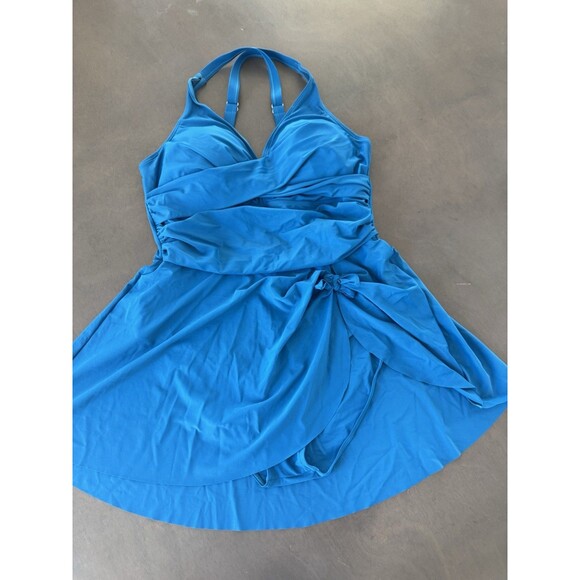 Women's Plus Size Swim Dress Tummy Control Swimsuit Blue size XXL Criss Cross - Picture 6 of 15